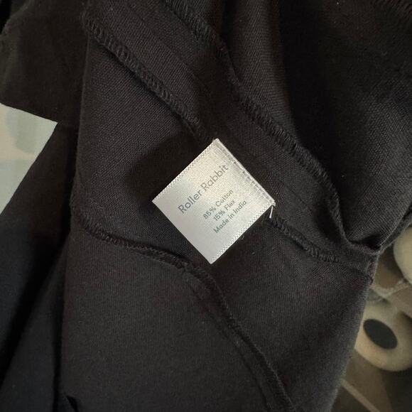 Roller Rabbit Embroidered Midi Dress Cotton Flax Black White Shift Small S - Picture 7 of 7